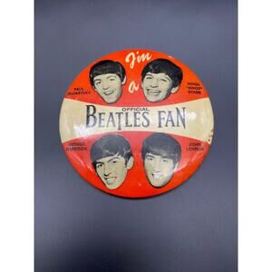 Vintage 1964 Beatles Large 4" Pinback Buttin "I'M AN OFFICIAL BEATLES FAN"